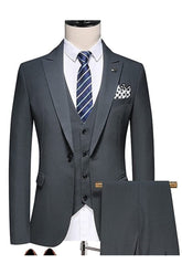 Black Peaked Lapel One Button 3 Piece Men's Business Suit